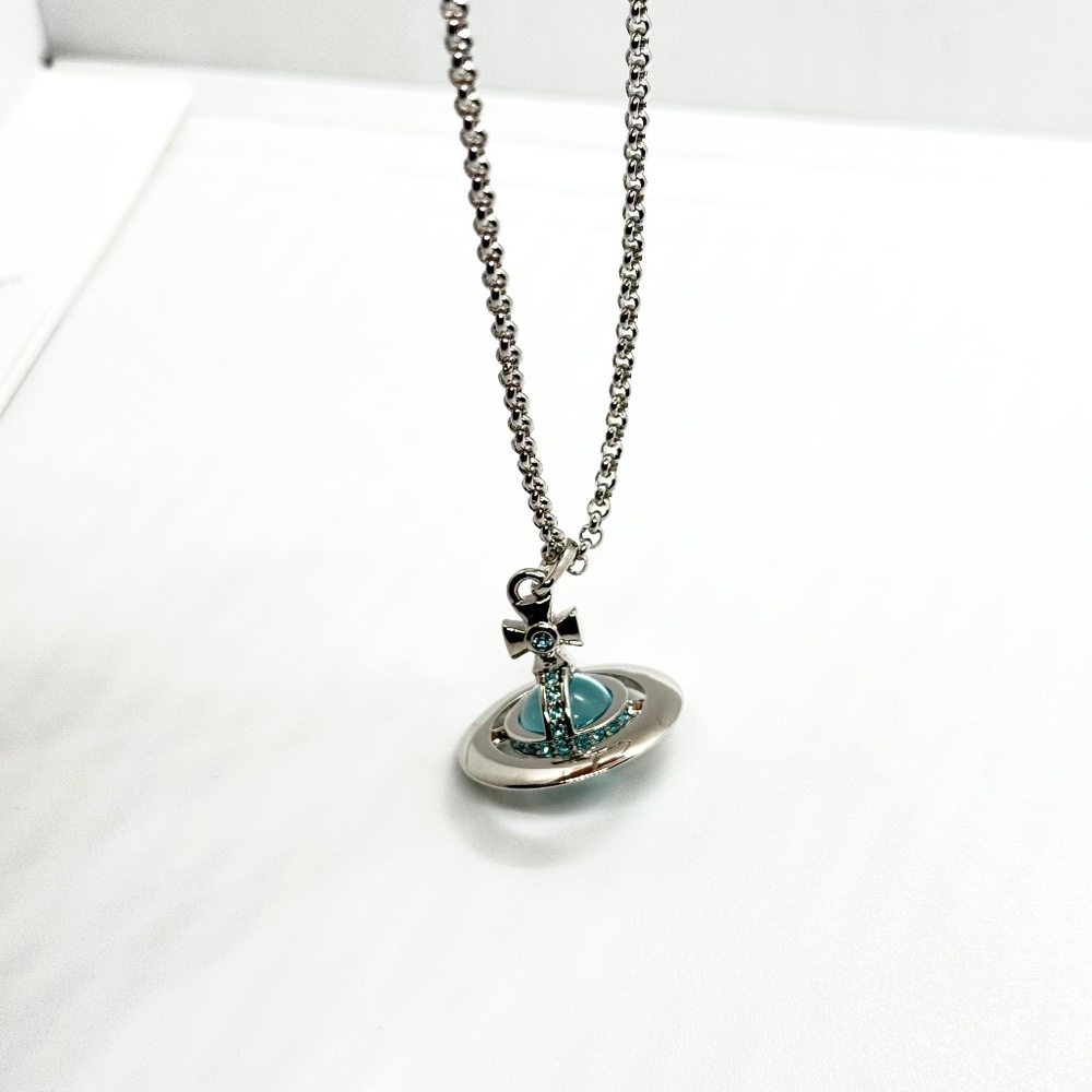 Vivienne Westwood New Tiny Orb Silver and Glacier Blue Vintage Pendant Necklace